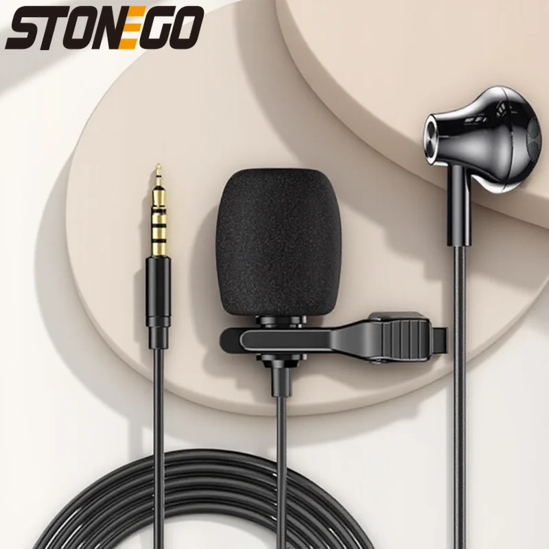 Lavalier Microphone Omnidirectional Condenser Clip On Mic for Smartphone iPhone Android Tablet Recording Podcast YouTube Video