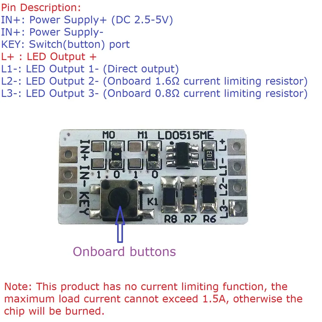 For USB Mobile Power 18650 Lithium Battery DC 2.5V-5V 1200MA Button Switch LED Driver ON/OFF Flashing SOS Controller