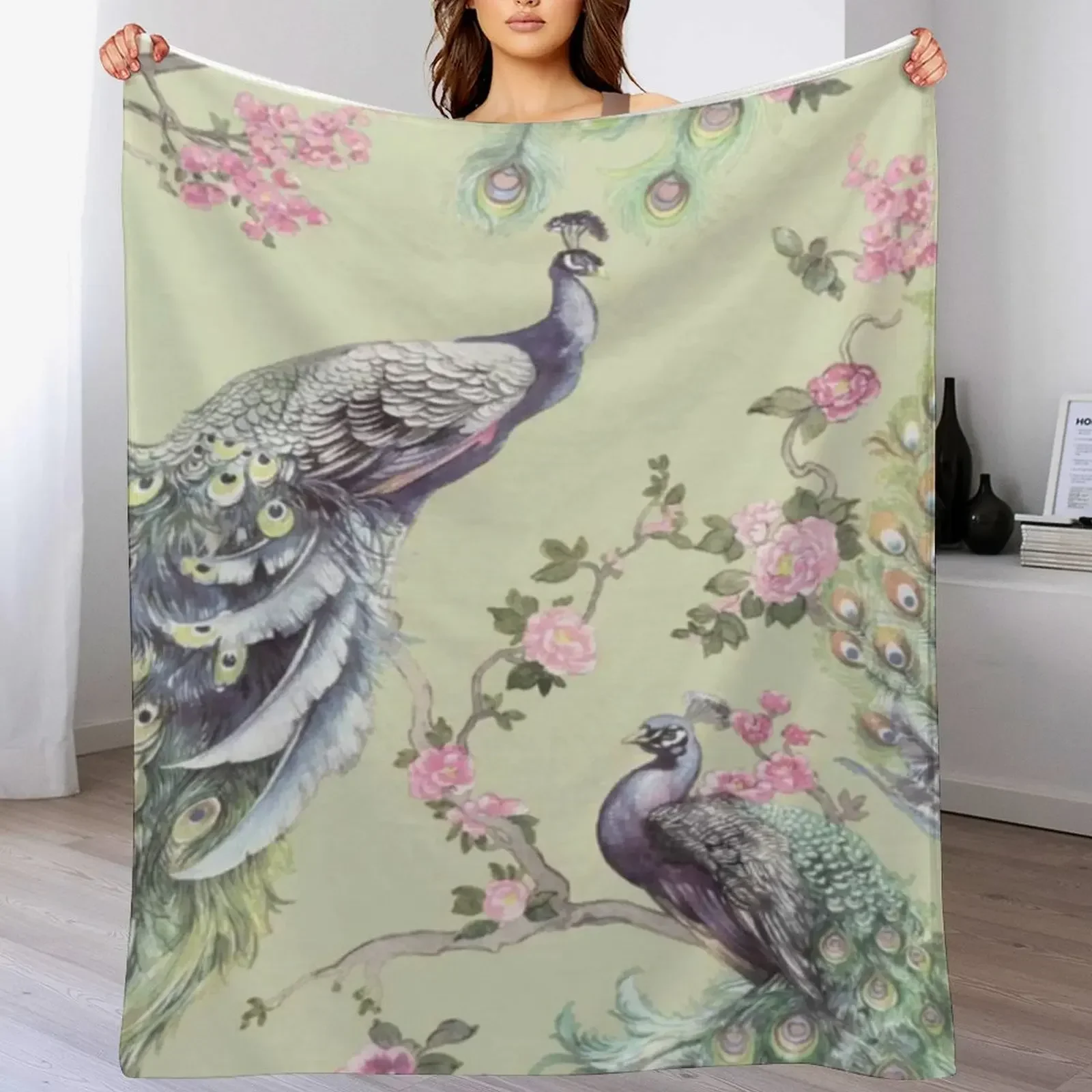 Feathers Fly Exotic Cluster Menali Peacock ThrowVintage Loose Blankets