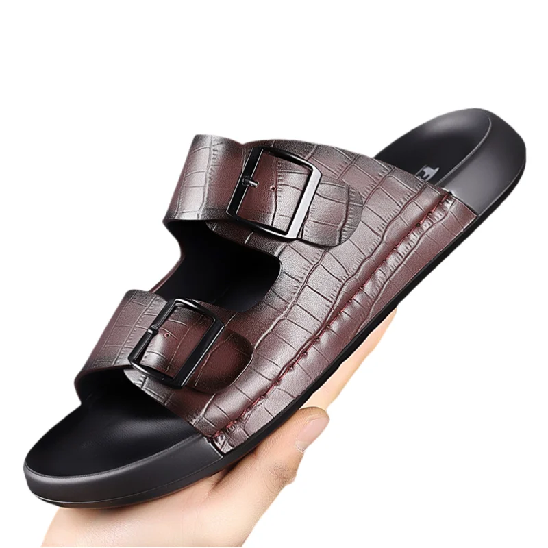 High Quality New Men's Slippers Outdoor Beach Sandals Indoor Leather Non-slip Slides Flip-flops Men Beach Slippers Outdoor Shoes
