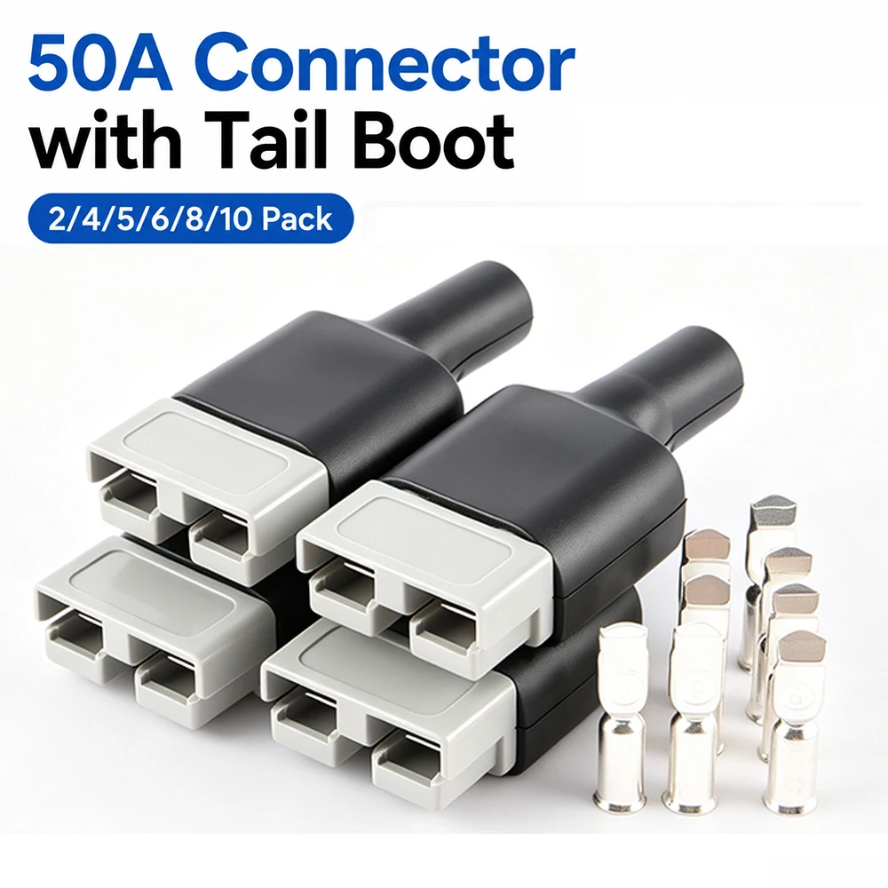 50A Quick Connect Disconnect Power Connector Plug with Tail Sheath, 2/4/5/6/8/10PCS, Battery Connector Plug for RV Solar Charger