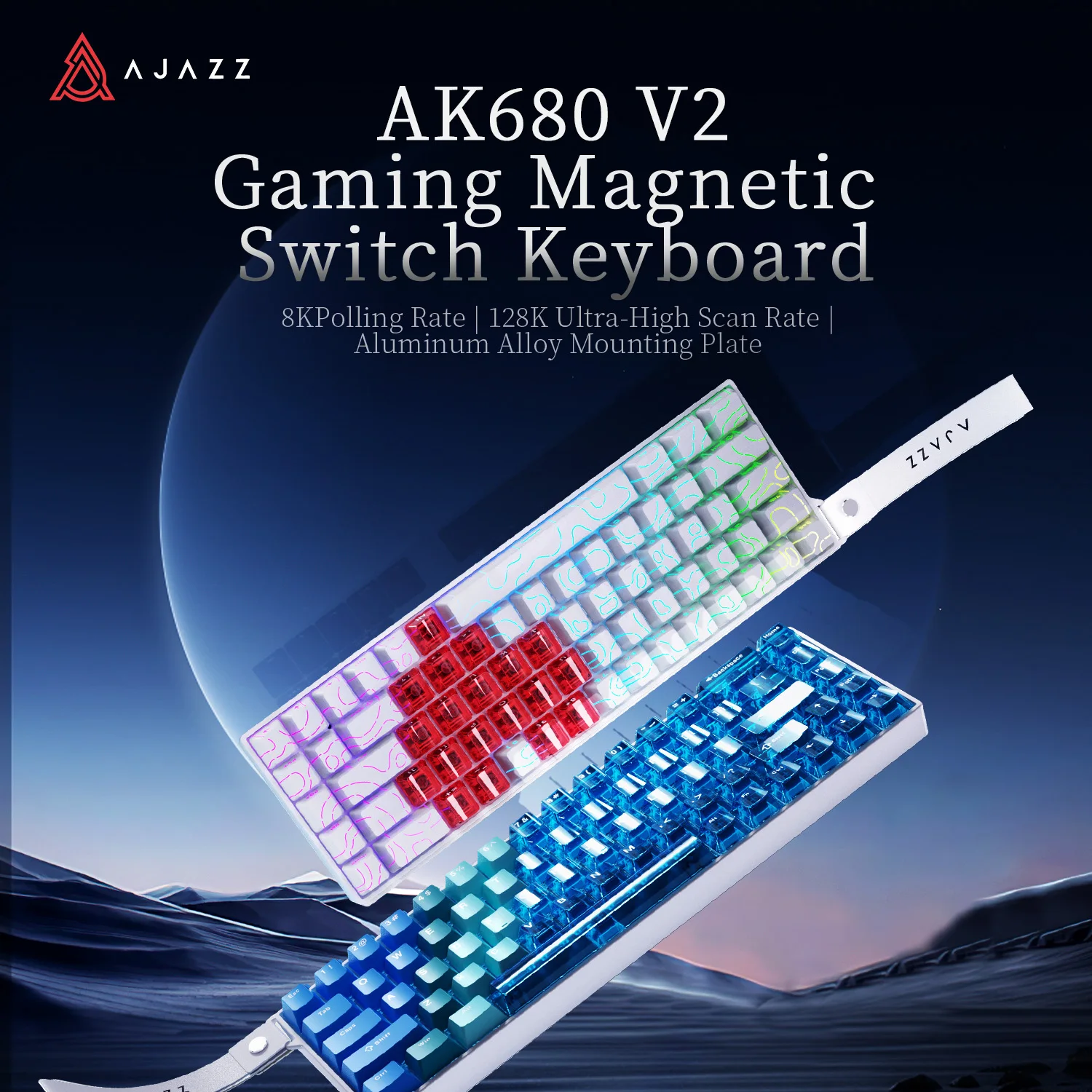 Clavier magnétique filaire AJAZZ AK680 V2 pour le jeu et le bureau, équipé d'un repose-poignets assorti, taux de polling ultra bas 8K, faible latence, touches entièrement remplaçables à chaud, 3 types de commutateurs et touches personnalisées diverses en option, clavier de jeu rétroéclairé RVB