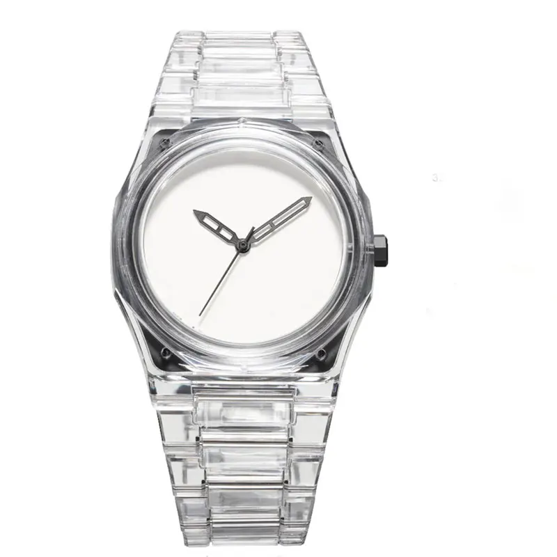 

Transparent Black Polycarbonate Plastic Strap for Men and Women, Fashionable Sports Quartz Watch, Customizable Logo for Brand