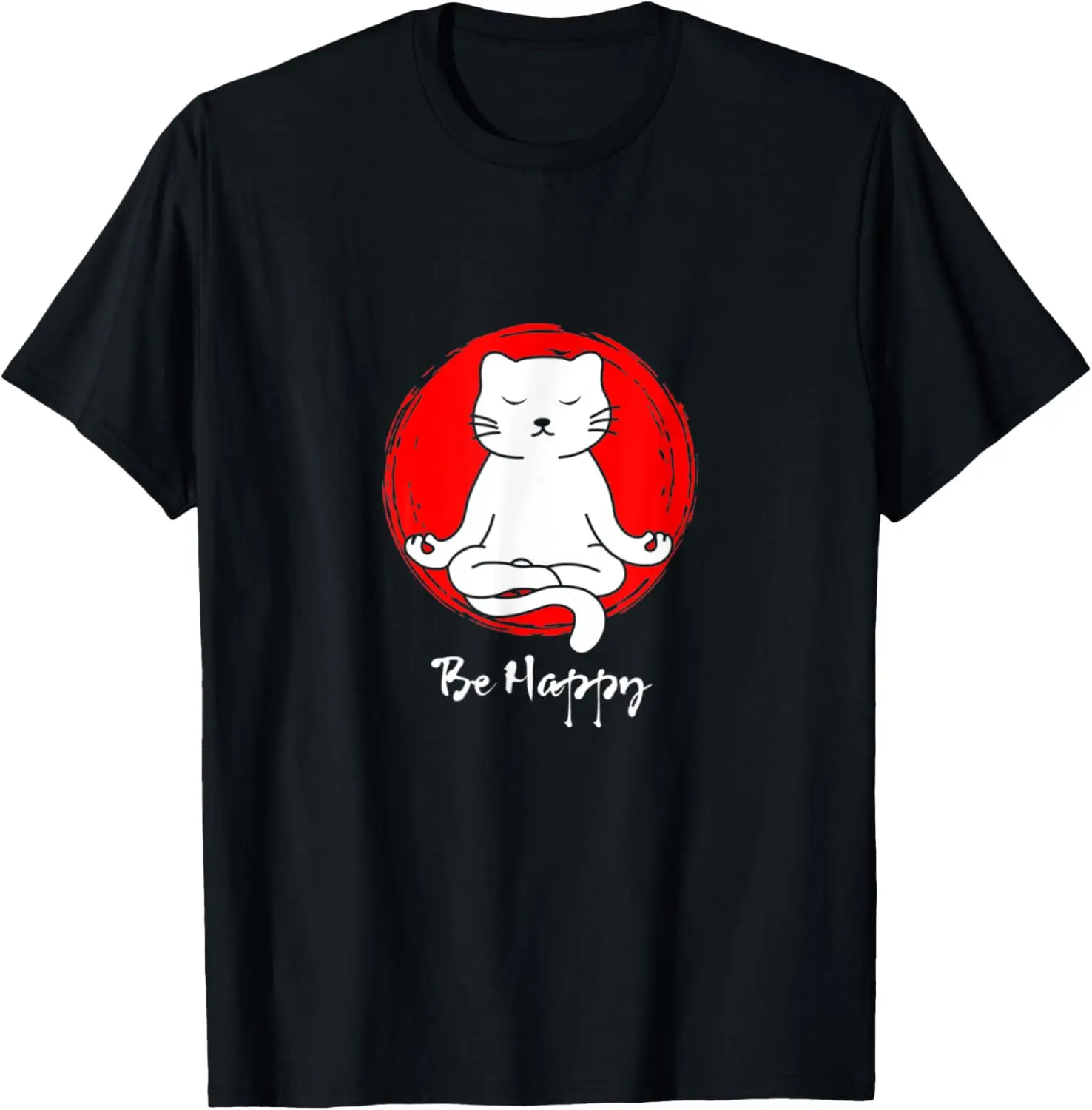 Be Happy Zen Little Cat Buddha Mandala T-Shirt