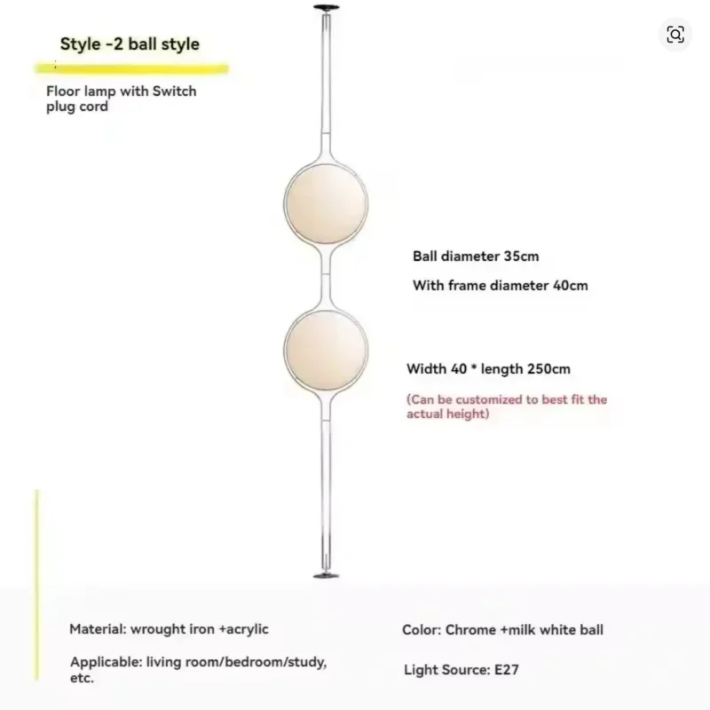 Garrault Delord Vloerlamp Chroom Metaal Wit Acryl Bal Vloer Licht Woonkamer Hotelkamer Bank Decoratie Lamp