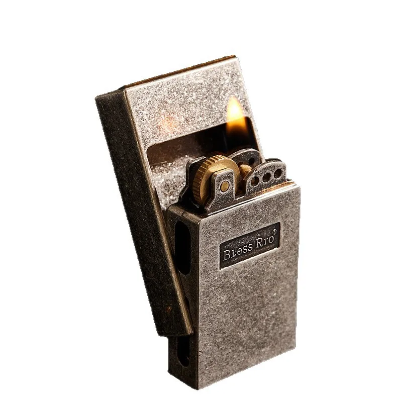 

Retro Grinding Wheel Lighter Old-Fashioned Drawer Petrol Lighter Open Flame Oil Lighter Smoking Accessories Gadgets for Men