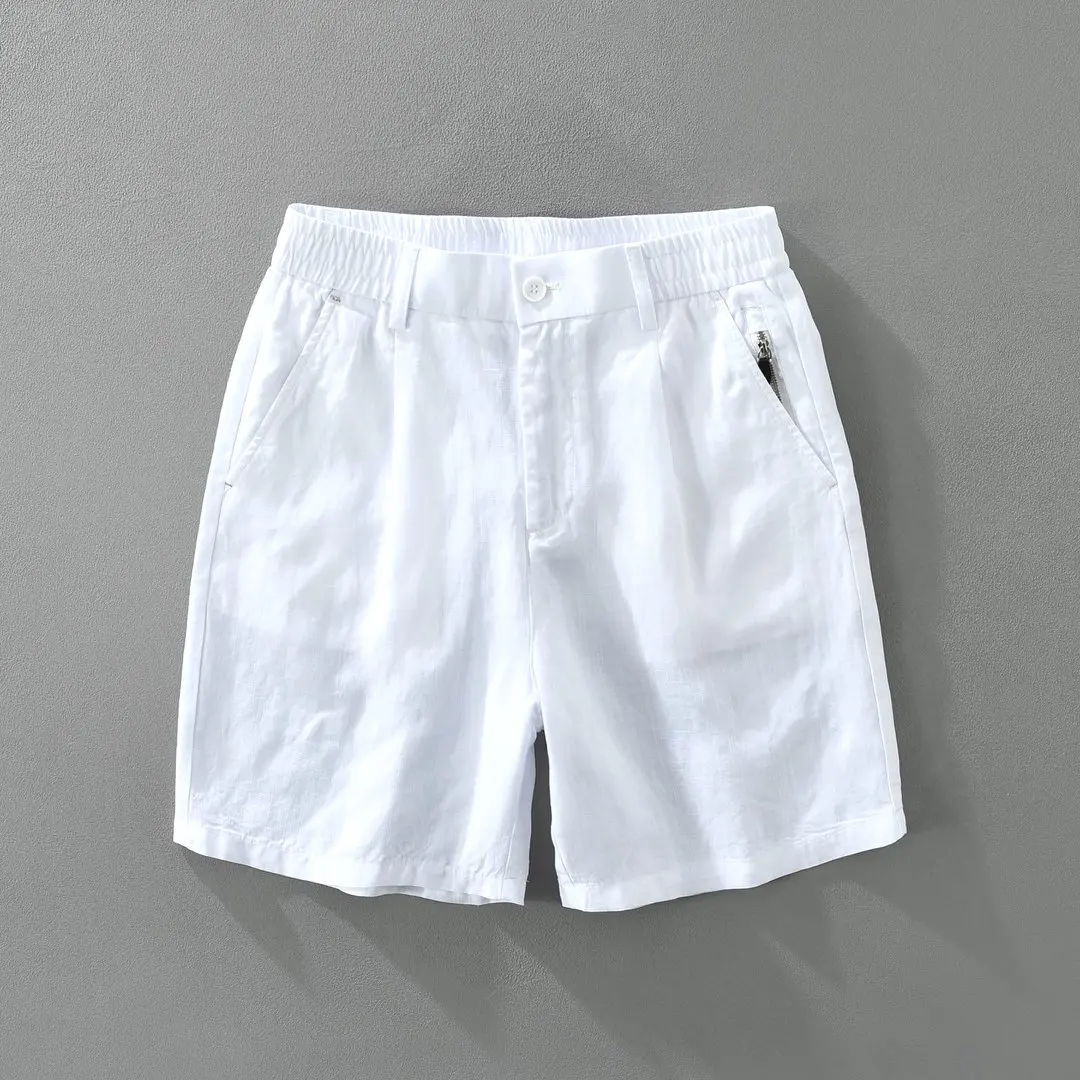 

2026 Summer New Linen Shorts for Men Solid Loose Holiday Shorts Man Casual Elastic Waist White Short Pants