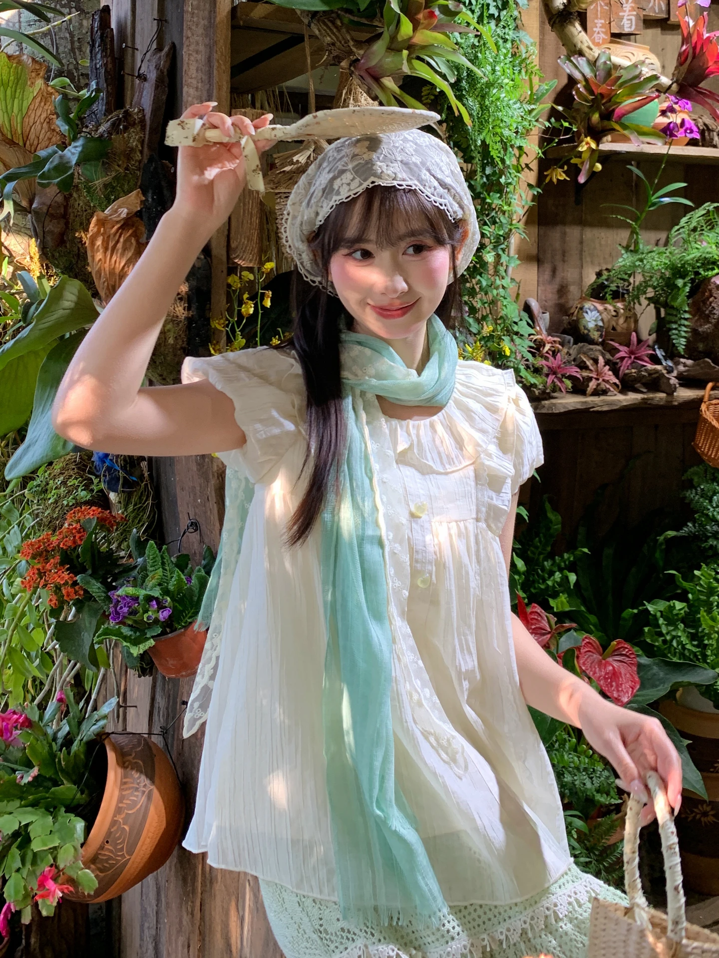 

Summer Date Doll Collar Loose Slimming Women's irt New Sle 80 Lyocell Forest System Top Sweet Sle ort Sve Bubble ...