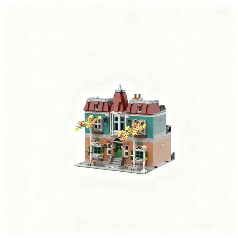 2122-teiliges MOC Straßenansicht Herbst-Villa Alt-Bau-Modell, Individuelle Architektur-Bausteine, DIY-Montage, Ausstellungsstück, Heimdekoration, Geschenk-Bausatz