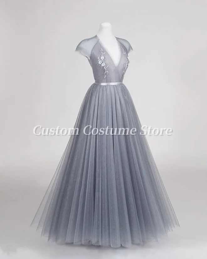 Personalizado 2025 vintage com decote em v tule vestidos de casamento renda applique a linha vestido de noiva vestidos de baile