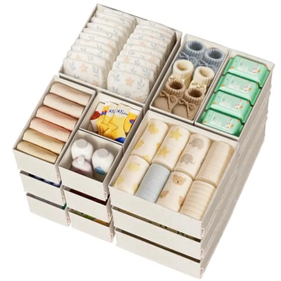 

Cotton Linen Drawer Organizers for Baby Clothes, 20Pack Multi-Size Nursery Dresser Dividers for Clothes, Premium Foldable Stora