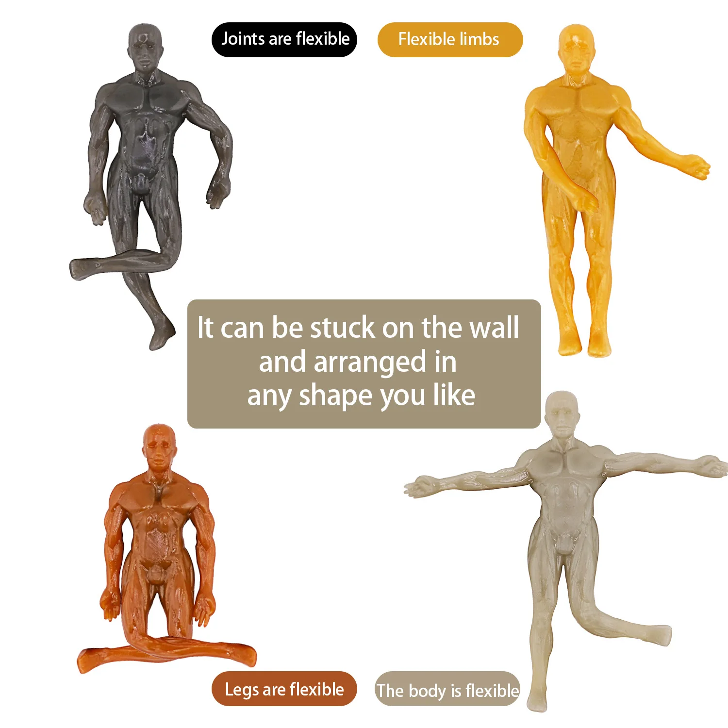 Brinquedo masculino muscular elástico macio tpr borracha puxar figura pegajosa parede escalada bodybuilder alívio do estresse brinquedo para crianças adultos