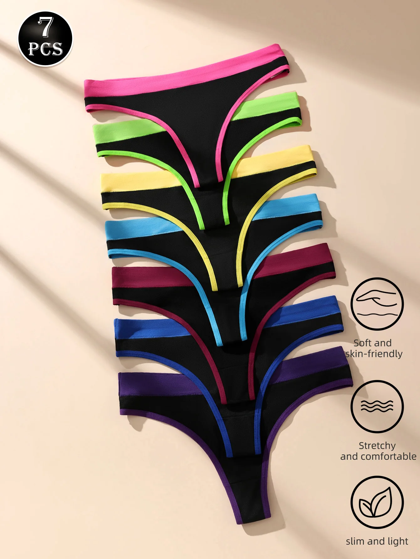 7Pcs Women's Thongs Panties Cotton Striped Underwear Sexy Women Lingerie Solid Intimates Comfort Panty Soft Hot G-Strings XS-XXL