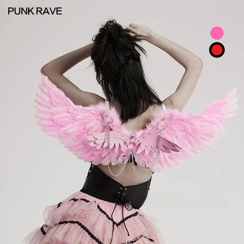 PUNK RAVE Women's Punk Vivid Demon Feather & Leather Wing Harness Detachable Chains Party Club Halloween Accessories