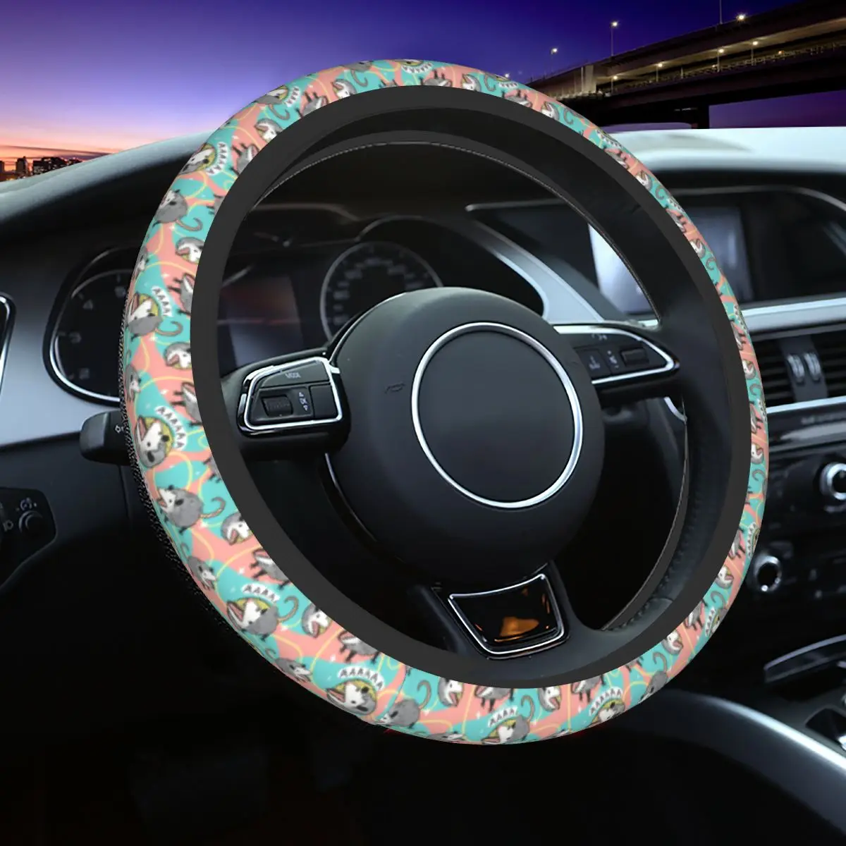 37-38 Steering Wheel Covers Opossum Screm Pattern Elastic Possum Animal Auto Decoration Fashion Car Accessories