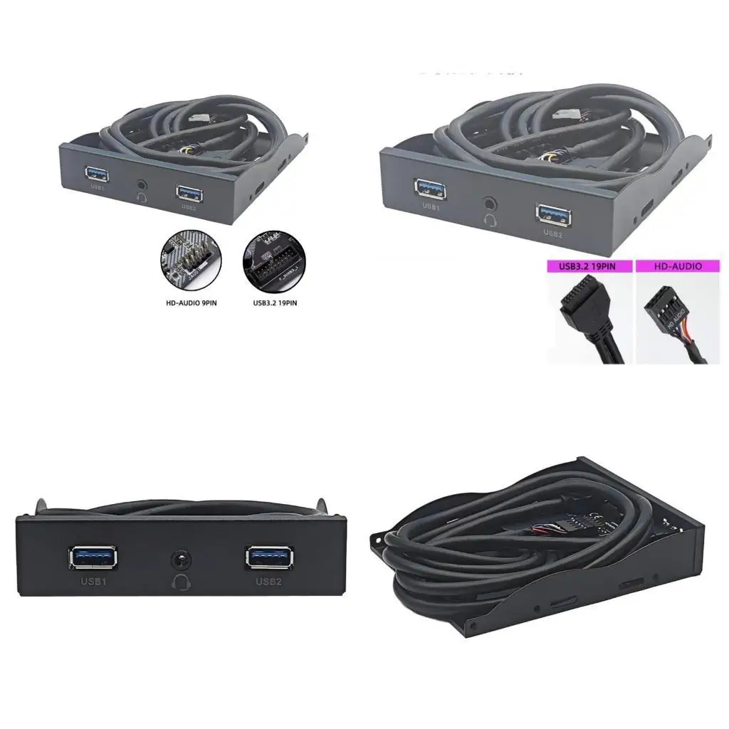 

96GE 3.5inch Hubs Splitter 19 Pin to USB3.2 GEN1 3.5mm Headphone Jacks Expansion Front Panel Shelf for Computer PC