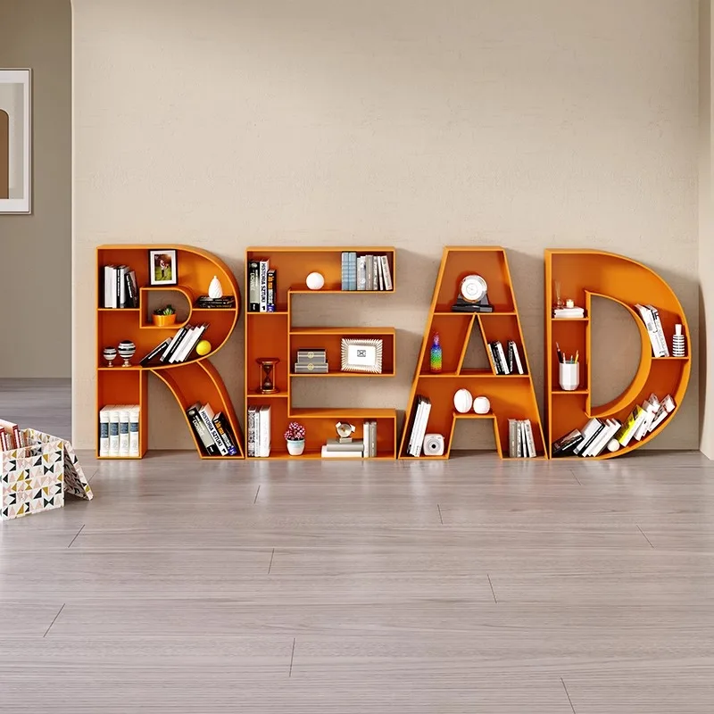 Bibliothèque avec lettres de l'alphabet – Bibliothèque présentoir en métal, autoportante/montée au mur, A-Z personnalisée pour chambre d'enfants, école et bibliothèque