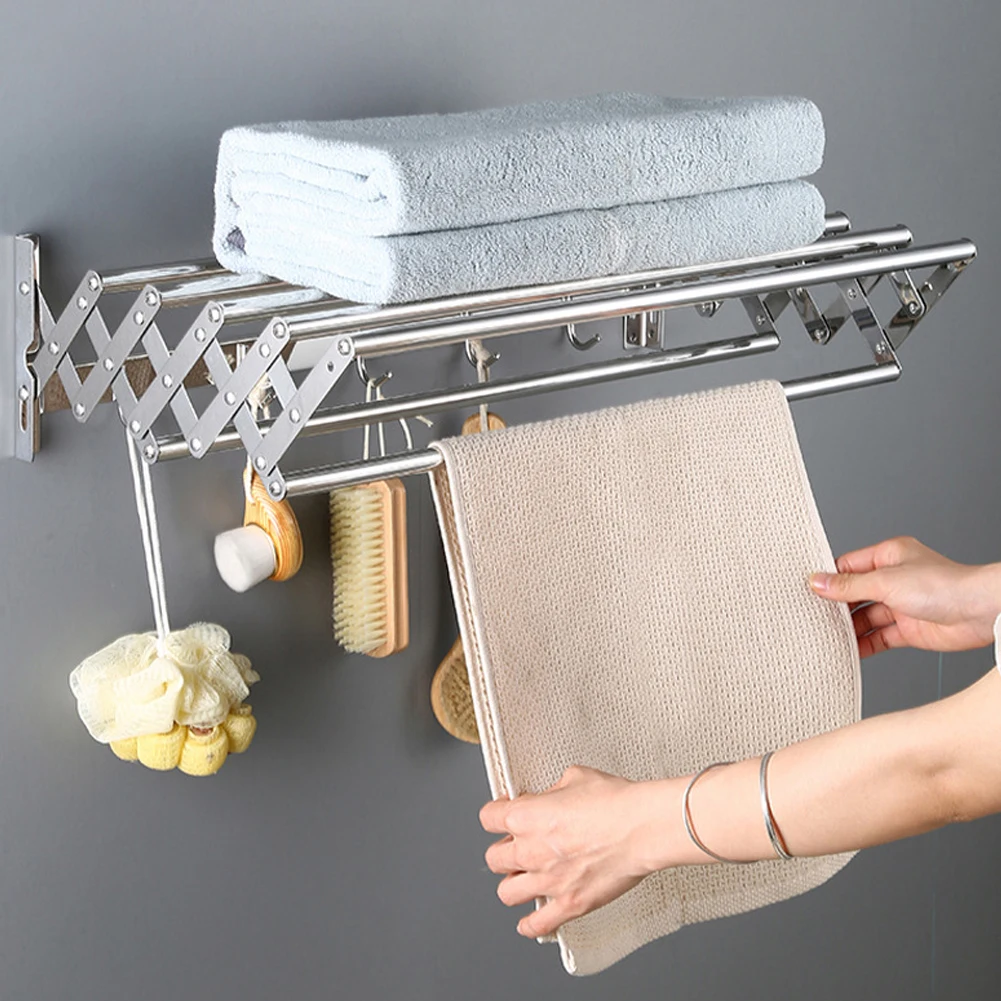 

Wall Mounted Clothes Drying Rack Rustproof Retractable Collapsible Laundry Drying Rack Space-Saving Wall Drying Rack for Laundry