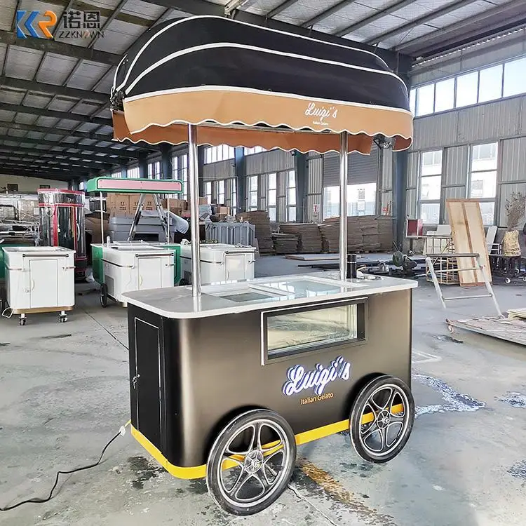 

2022 New Design Snacks Food Ice Cream Push Car Freeze Small Popsicle Cart Gelato Cart Kiosk