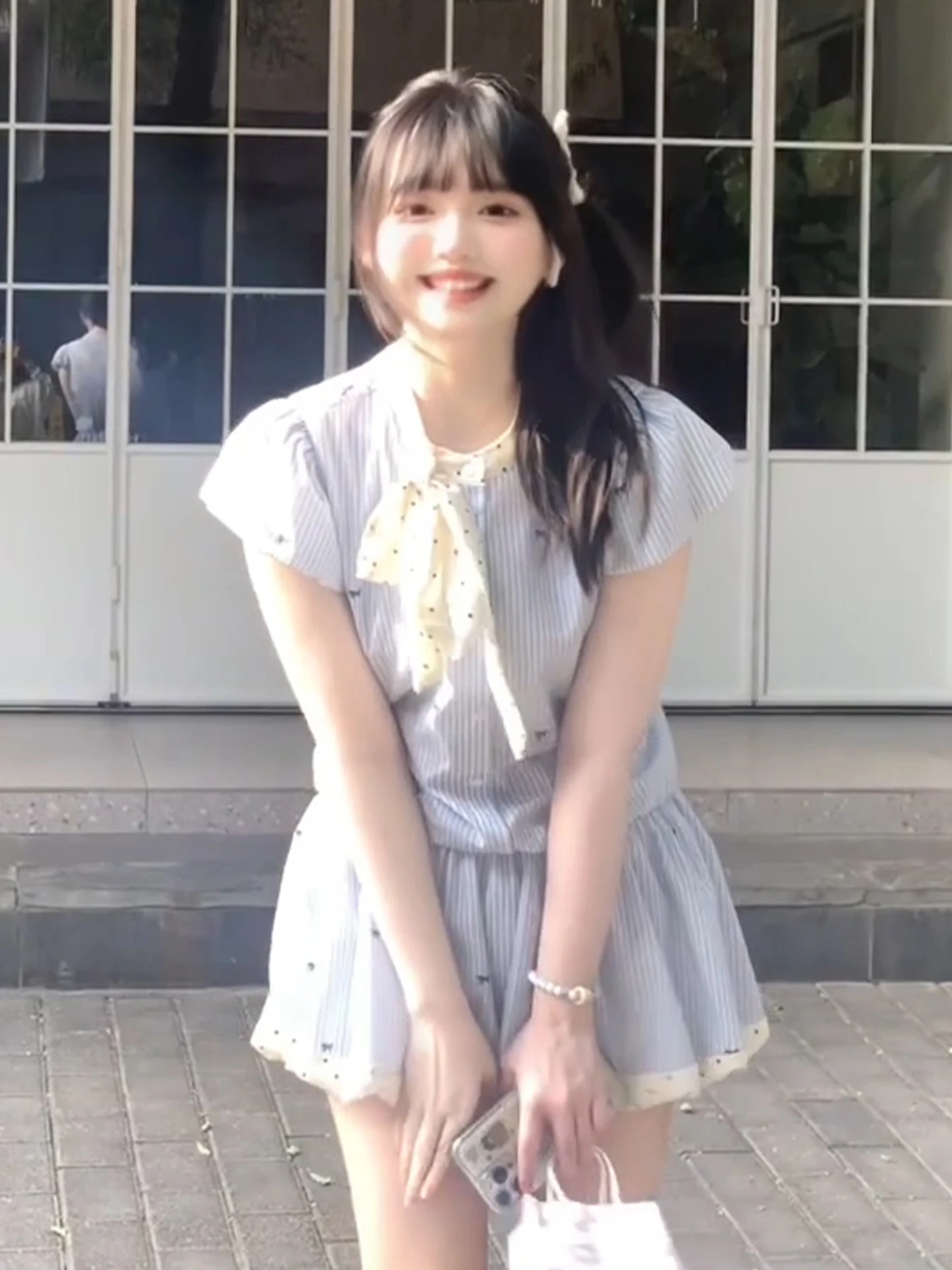 Collège coréen Sle rayé irt Dr femmes été nouvelle jupe Miu ort douce taille haute bulle Sve fibre de polyester a-li...