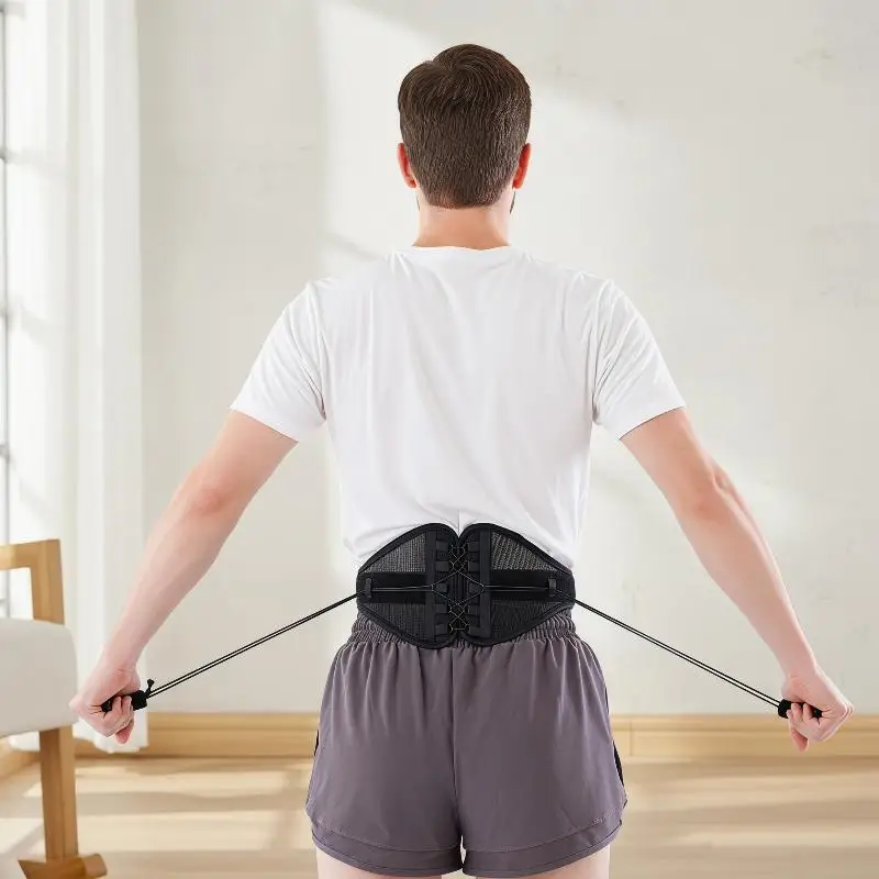 Adjustable Lace Up Lumbar Support Belt Breathable Mesh Waist Brace for Lower Back Pain Relief Men Women Home Office Use