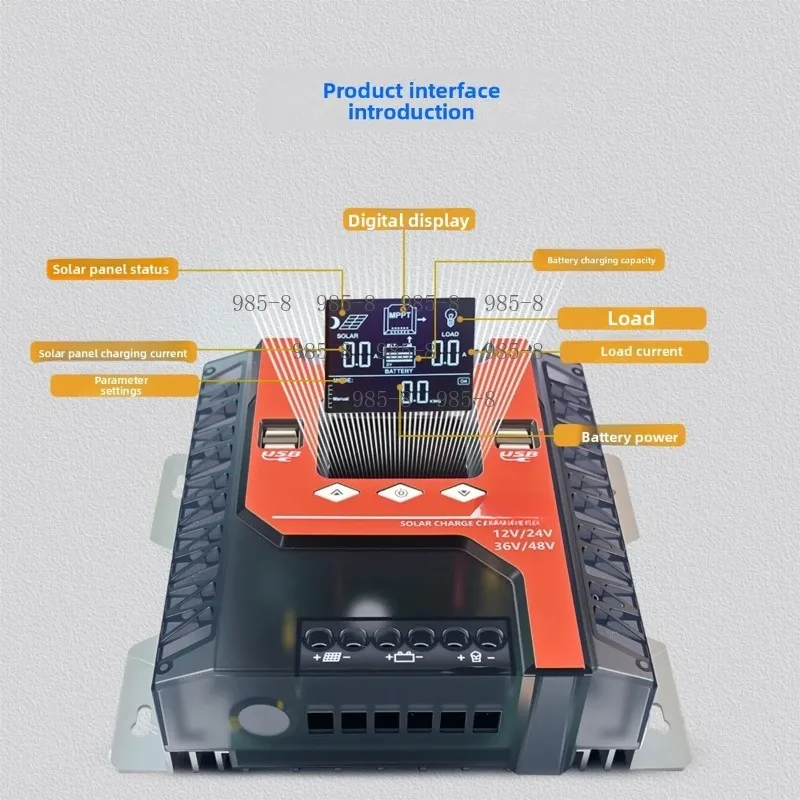 40/60/100 Amp MPPT PV Charge Regulator with Clear Housing, Smart Solar Charging Board for Off-Grid Power Equipment