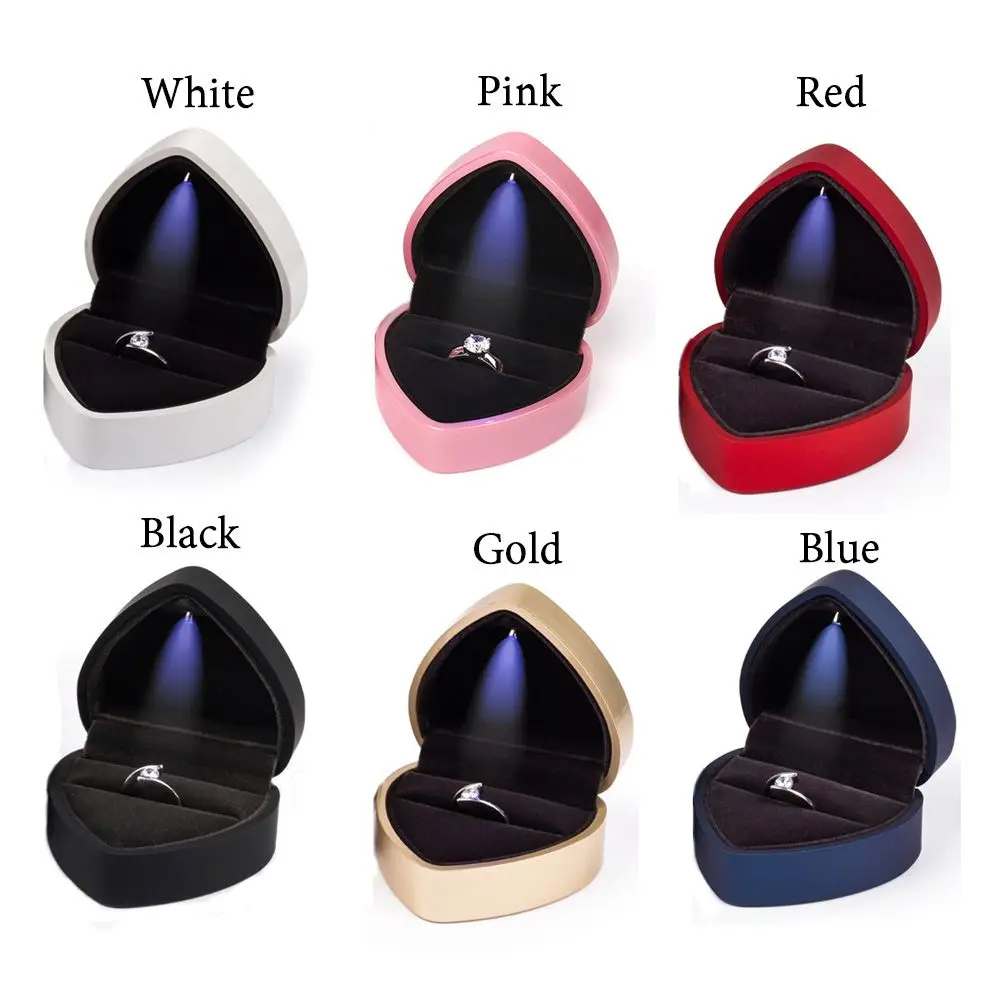 خواتم الزفاف المحمولة مع صندوق عرض المجوهرات الخفيف LED وحامل المجوهرات وصندوق الخاتم