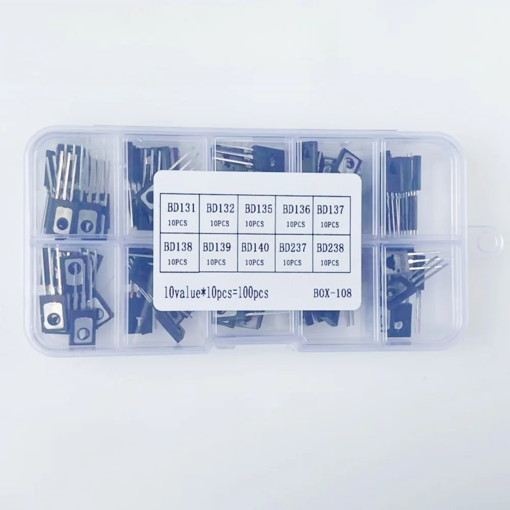 

100PCS TO-126 Transistor Assortment BD131 BD132 BD135 BD136 BD137 BD138 BD139 BD140 BD237 BD238 NPN PNP for DIY