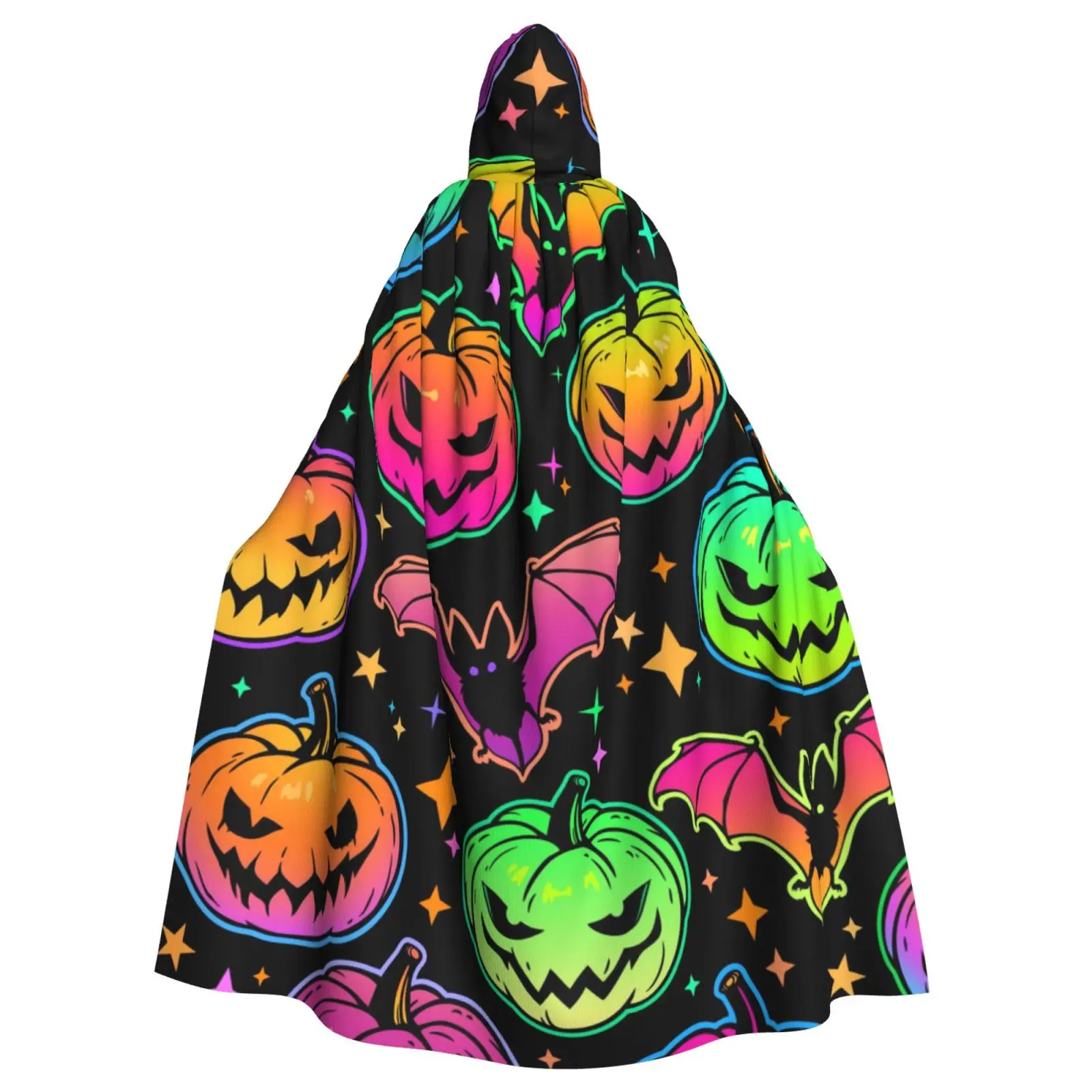 Adult Cloak Cape Hooded Bright Haloween Pumpkins Medieval Costume Witch Wicca Vampire Elf Purim Carnival Party