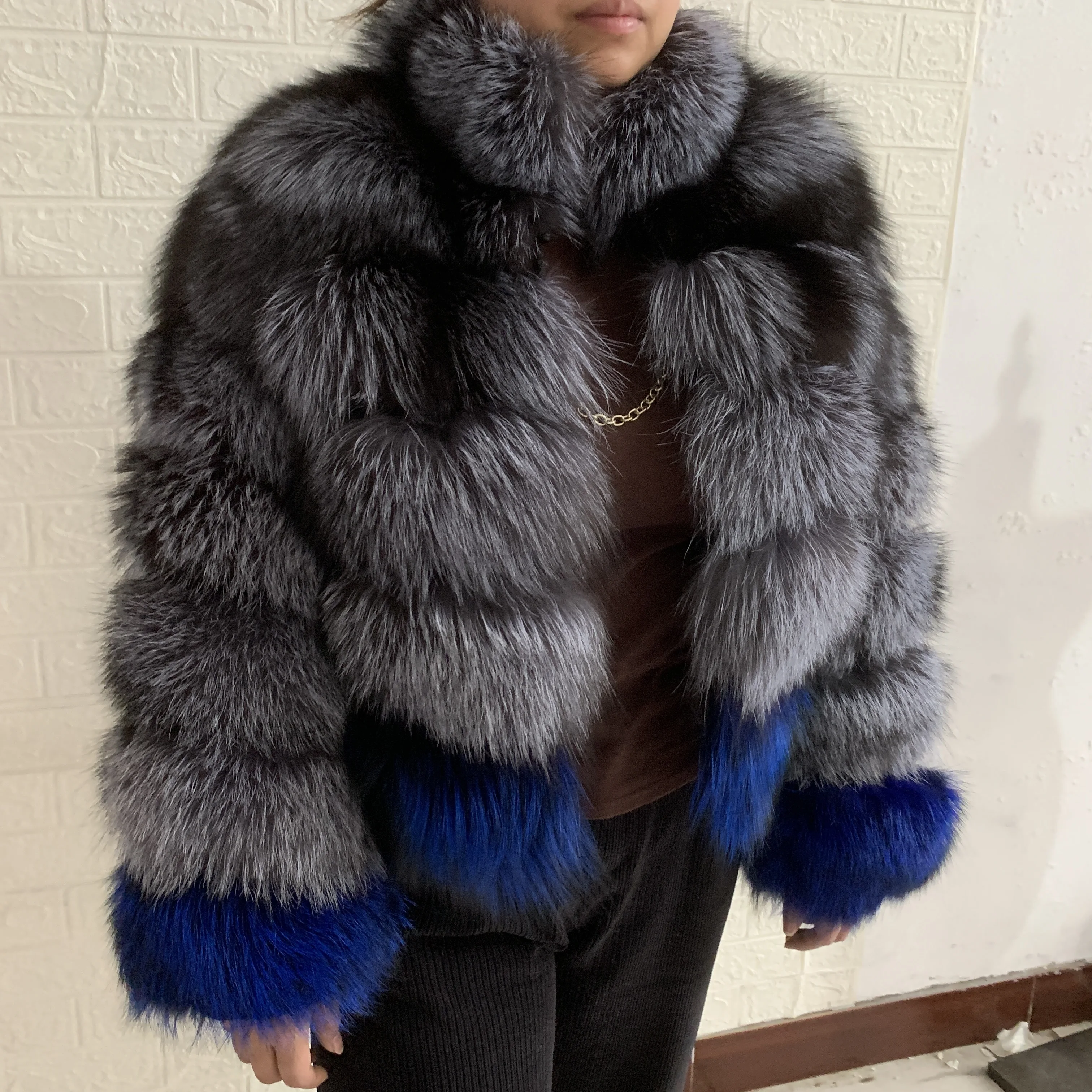 2025 new fox fur coat mixed color women's winter warm and fashionable real fox fur leather jacket