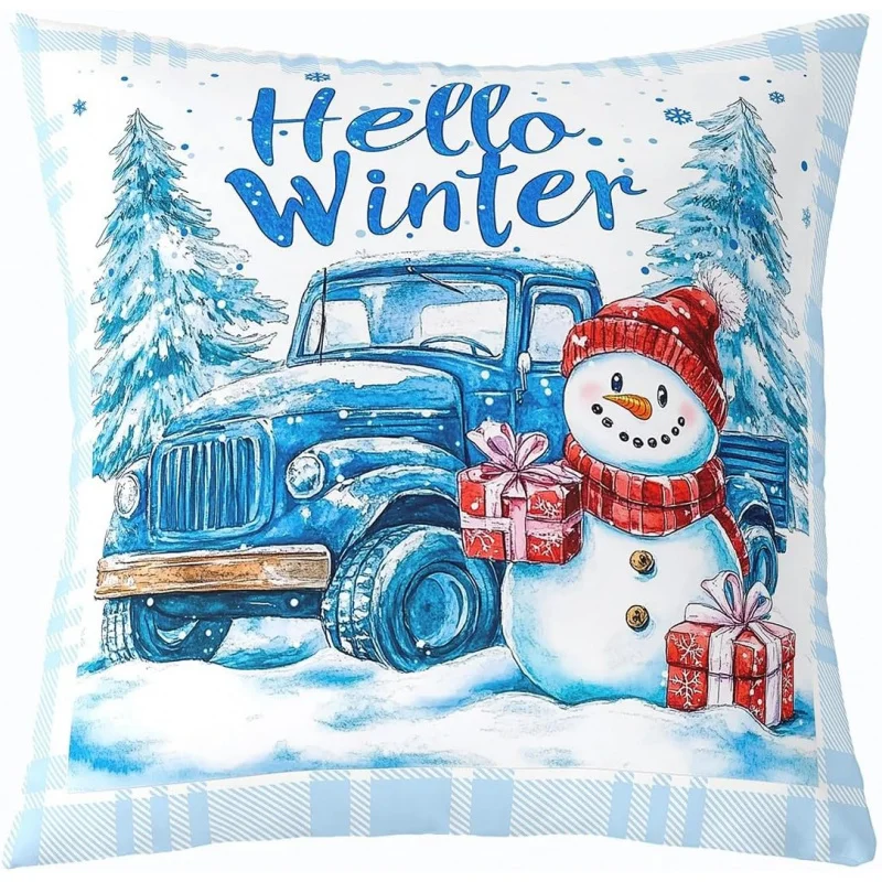 Christmas pillowcase blue and white winter snowman pillow sofa bedroom living room lathe