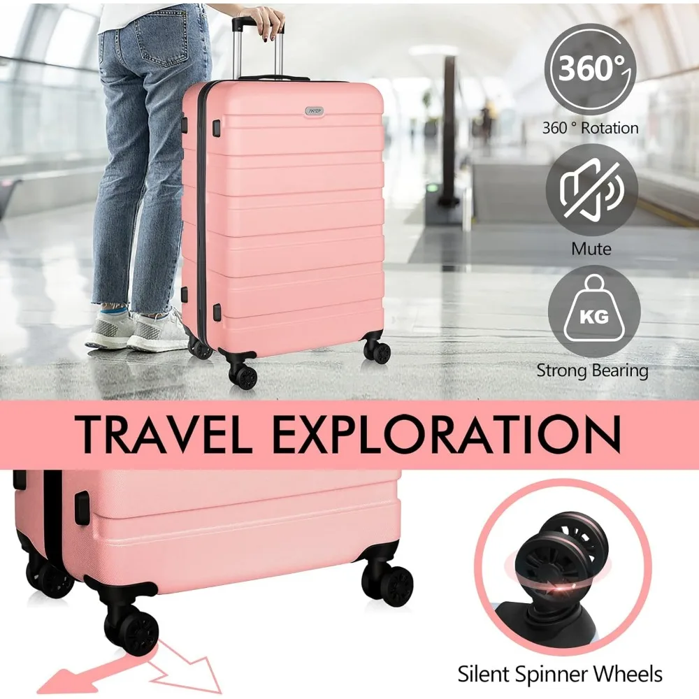 Lightweight ABS Hardside Suitcase with 4 Universal Wheels, TSA Lock, Large 28 Inch Pink for Travel