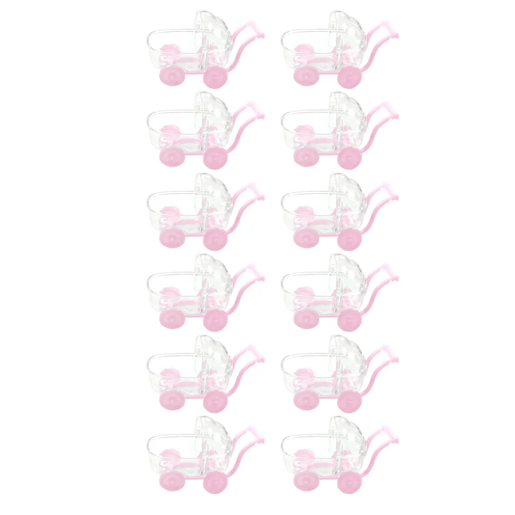 

12 pcs Plastic Stroller Shaped Candy Boxes Sugar Storage Kids Toys Pink Baby Gifts Transparent Playthings Party DIY Decor