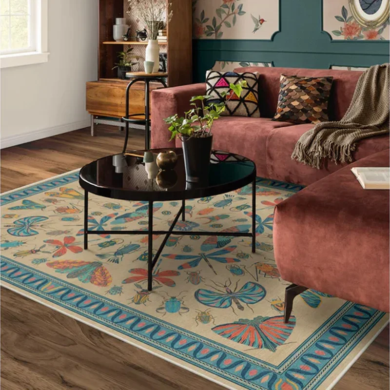 Carpet Luxury Retro Southeast Asian Insect Floor Mat Soft and Comfortable Flannel Machine Washable Non-slip Rugs