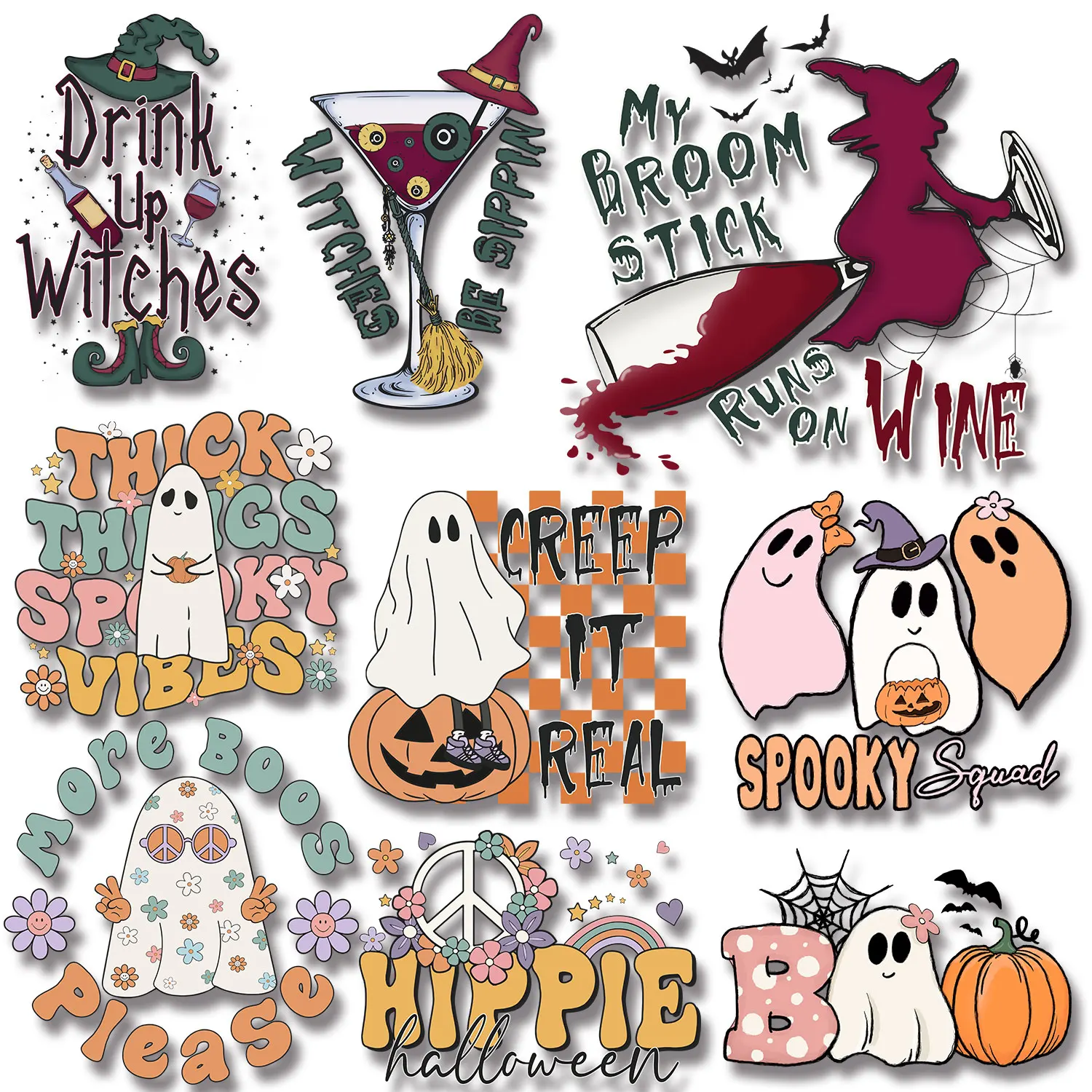 

Halloween Spooky Season Let's Go, Ghouls Iron-on Transfers for Clothing Washable Various Styles DIY Appliques