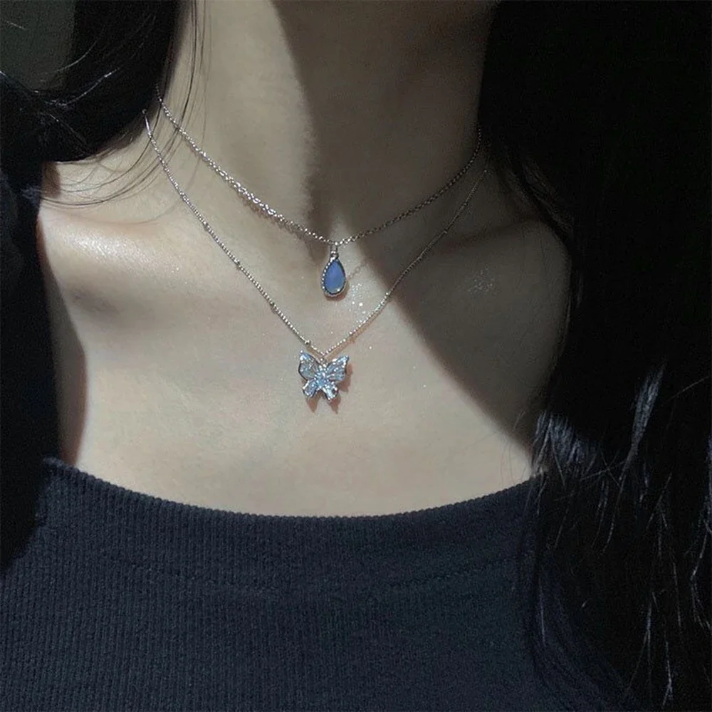 Women's Double Layer Star Moon Charm Multilayered Necklace