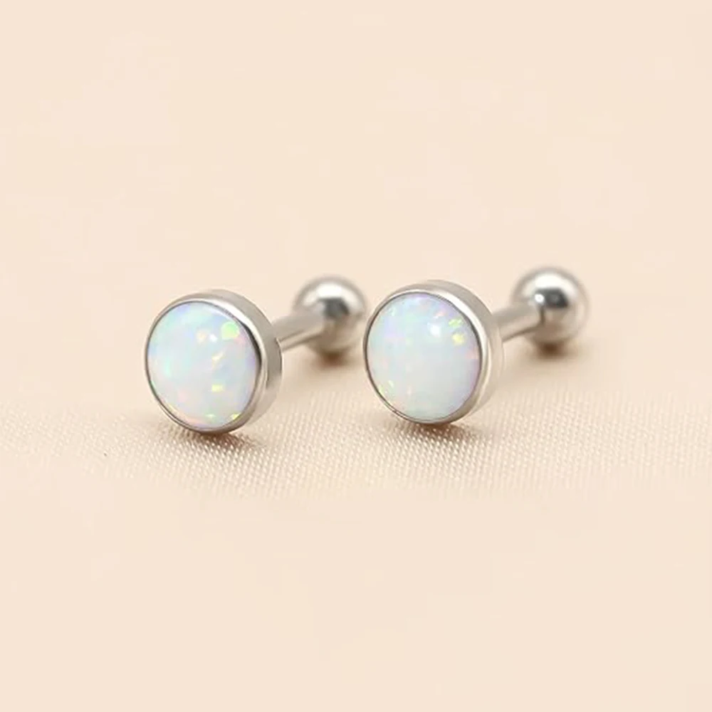 3pcs Internally Thread Opal Stone Labret Studs Lip Ring Ear Stud Helix Tragus Earring Stainless Steel Piercing Jewelry Women men