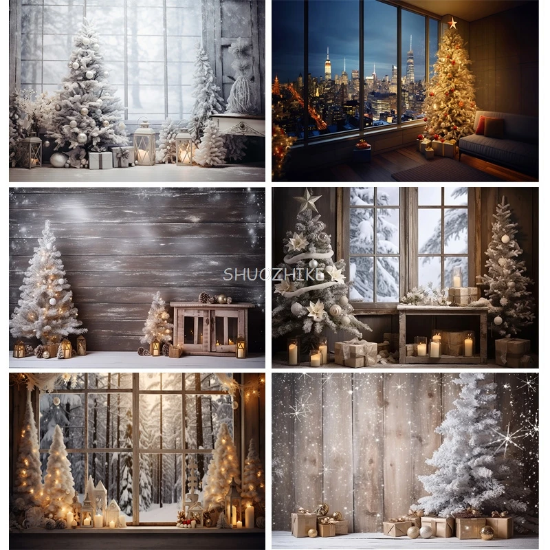 

Christmas Day New Year Decoration Photography Backdrops Pinecones Snow Fireplace Xmas Tree Winter Holiday Party Background DT-09