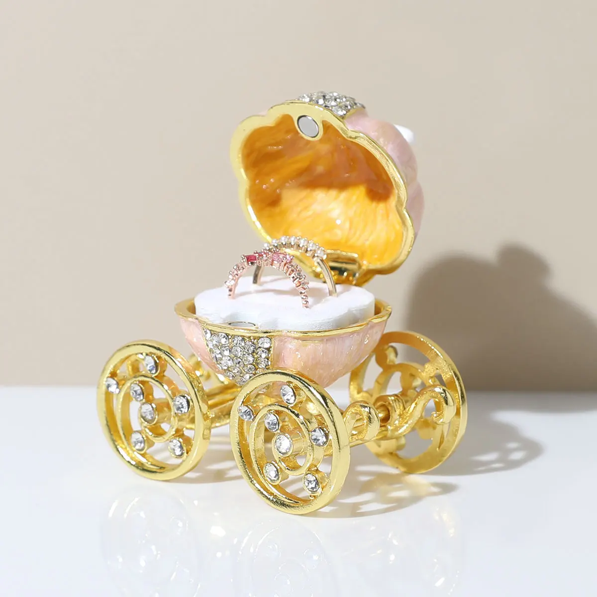 

Pumpkin Carriage Series Enameled Trinket Box Hinged Decorative Collectible Figurine Unique Gift to Store The Ring