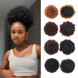 Afro Puff Kordel zug Pferdes chwanz Verlängerung 6 Zoll Premium synthetische Afro Puff Pferdes chwanz kurze verworrene Brötchen Clip auf lockigen Pferdes chwanz Brötchen