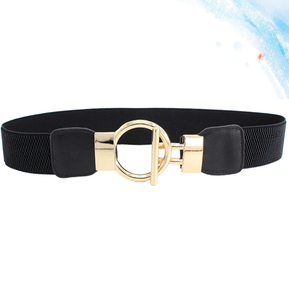 

1Pcs Wide Waist Belt for Women Fashion PU Girdle Golden Round Buckle Stretchable Cinch Belt Perfect for Dresses Jeans