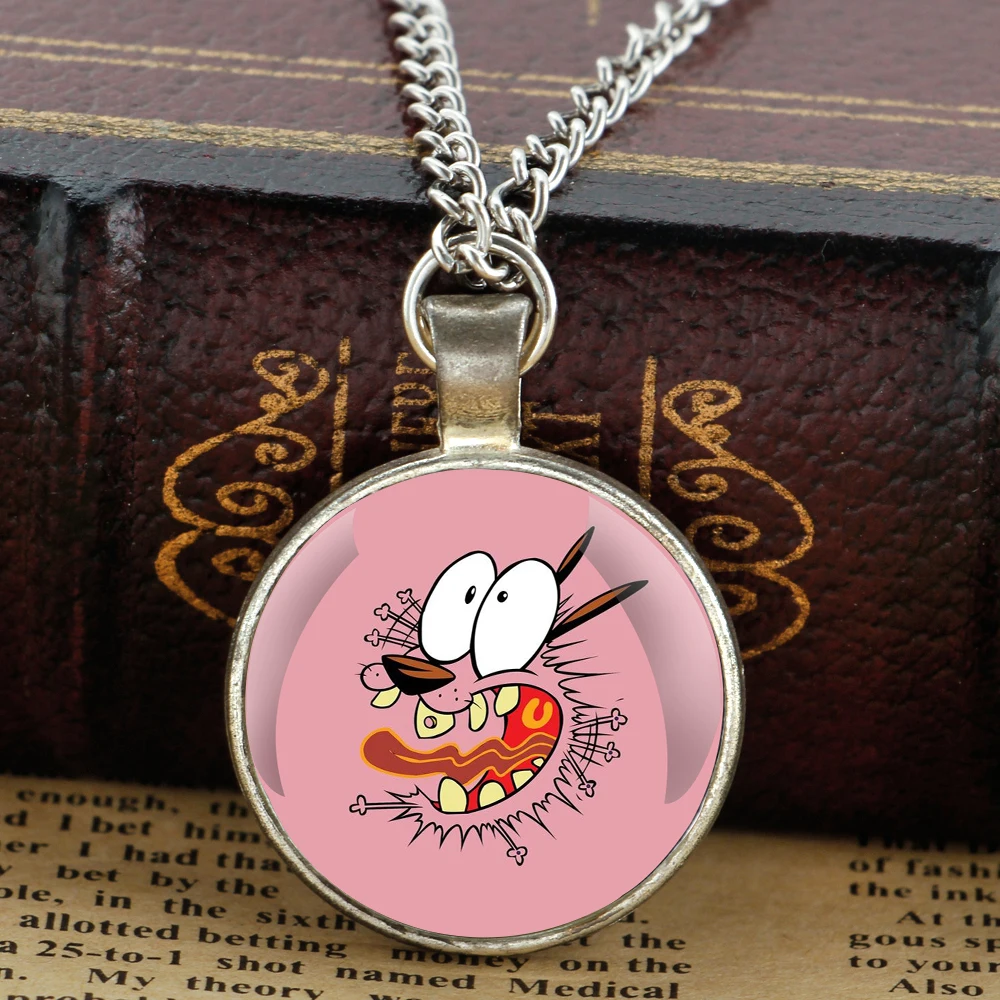 Hot Cartoon Courage the Cowardly Dog Glass Dome Pendant Necklaces Women Men Jewelry Accessories Gifts for Kids