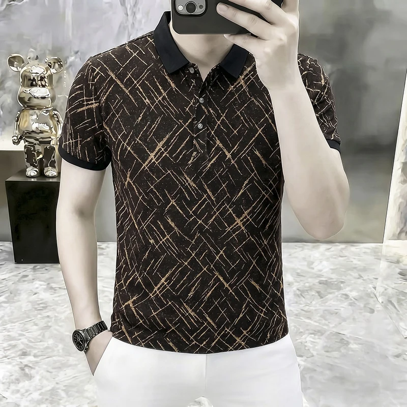 Coolness Print Leisure Men's Polo Shirts Short Sleeved Slim Fit Summer Quality Polyester Elastane Fashion Luxury Polos De Hombre