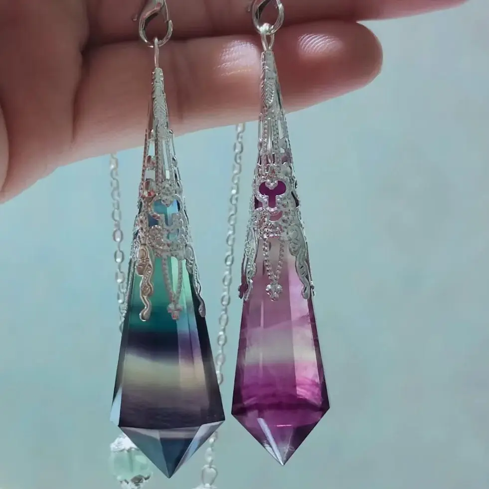 High Quality Natural Color Fluorite Stone Pendulum for Dowsing Pendant Amulet Crystal Divination Chakra Necklace Jewelry