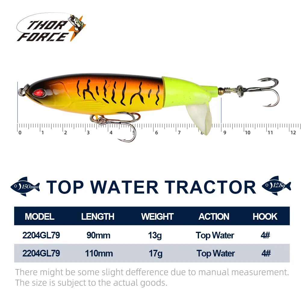 THORFORCE 90MM/100MM Topwater Fishing Lure Artificial Hard Bait Soft Rotating Tail Whopper Popper Pike Bass Fishing Tackle