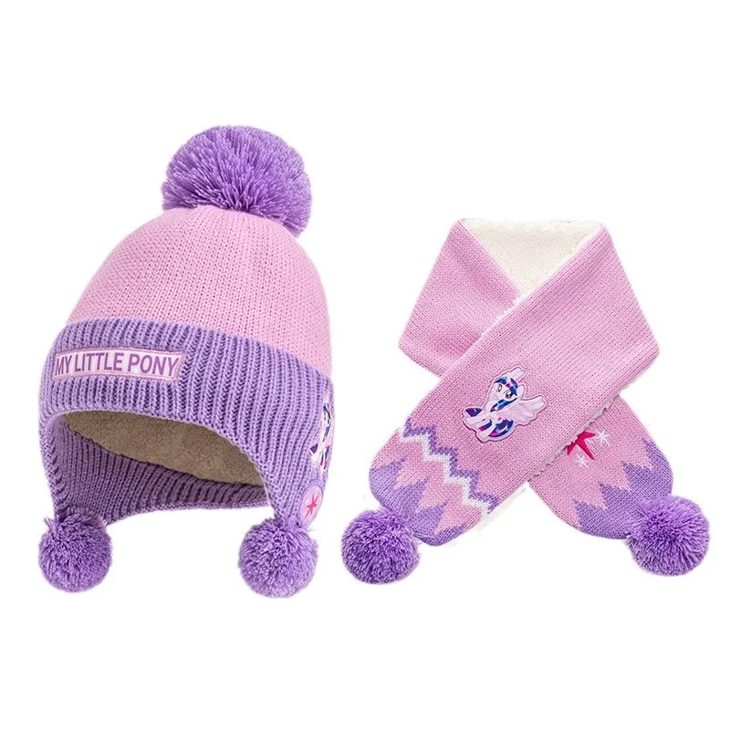 Kawaii My Little Pony Kids Hat Set Girls Cute Winter Twilight Sparkle Pinkie Pie Warm and Thickened Skullies Holiday Gift