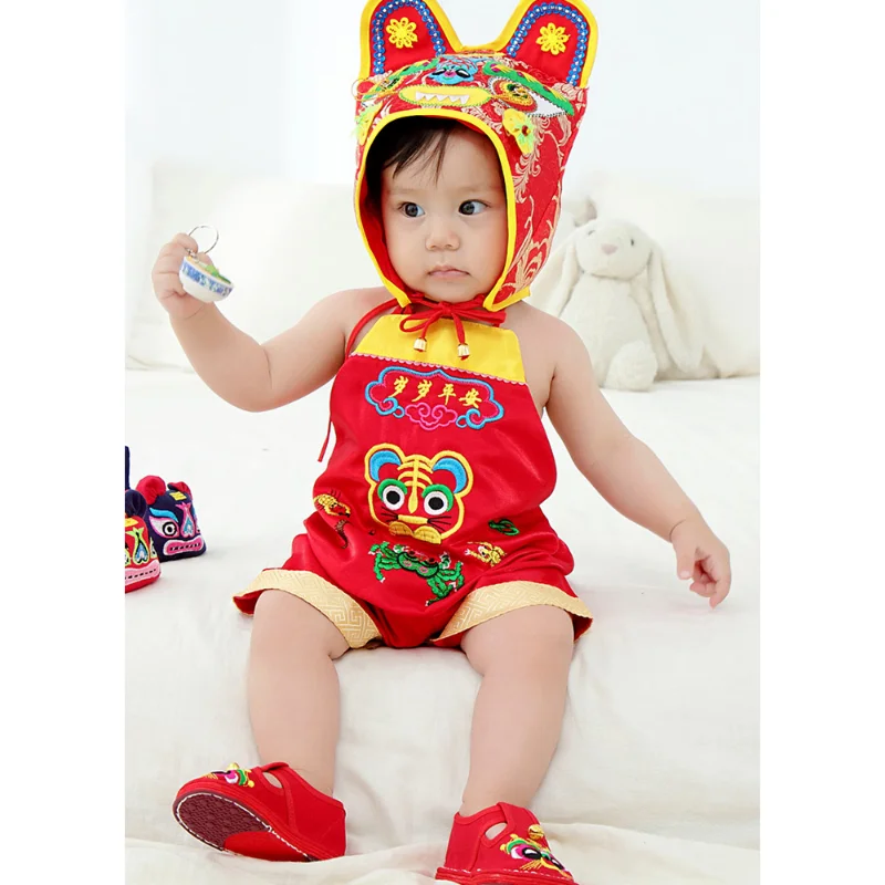 Tiger Head Hat New Baby Traditional Chinese Style Embroidery Full Moon a Hundred Day Birthday Wine Photo Zhuazhou Babies'