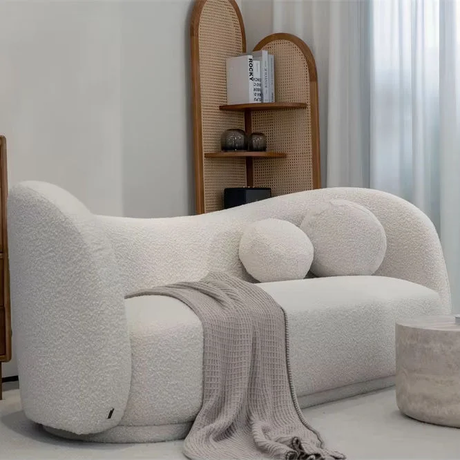 # Luxury Fashion Curved Sofa Modern Tight Curved Back Boucle Beige Living Room Sofa Minimalist Style Comfort Sofa 3 Seater