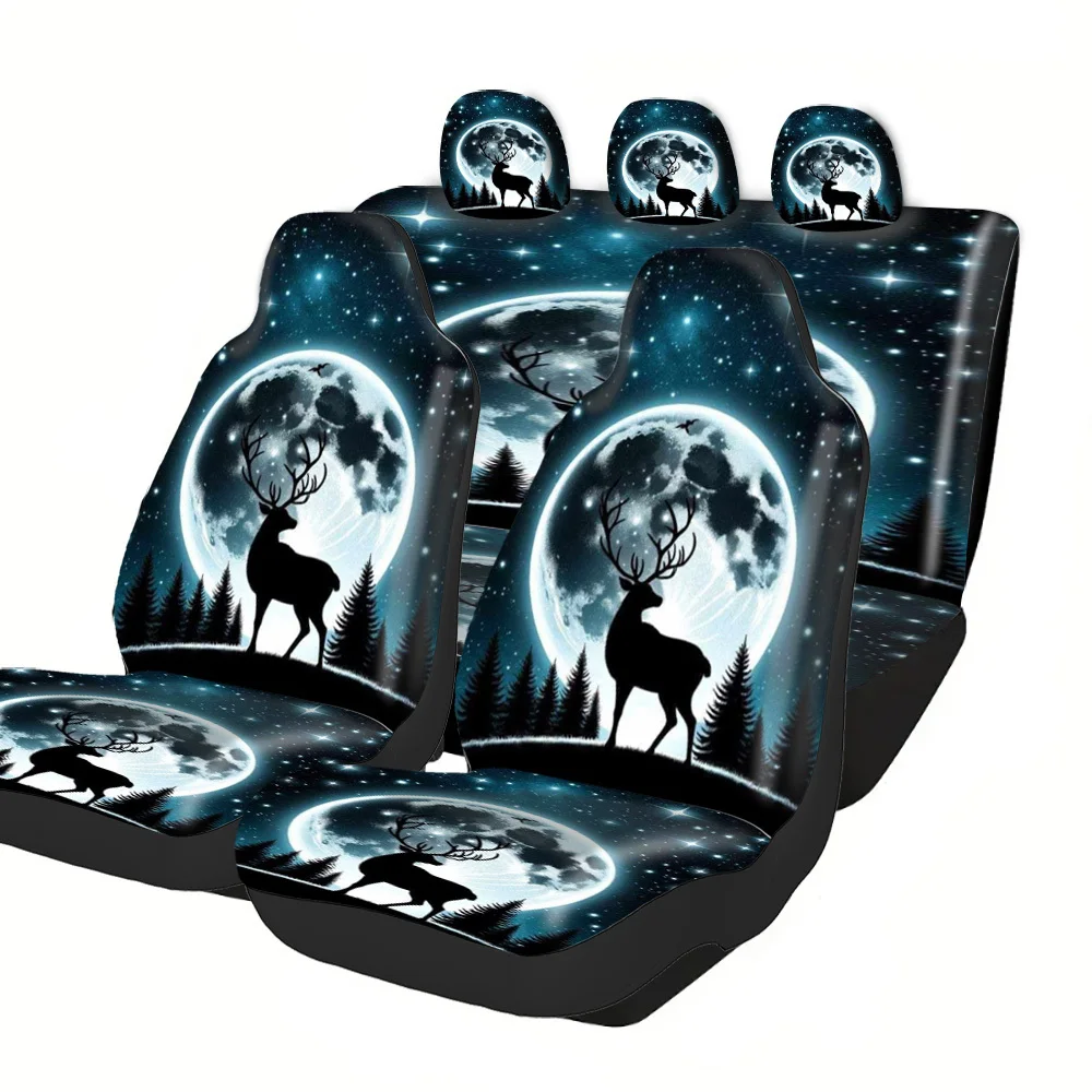 Car Seat Covers - Halloween Christmas New Year Easter Deer Moon Stars Lucky Gift For Friends Premium Fit For Cars SUVs Stylish