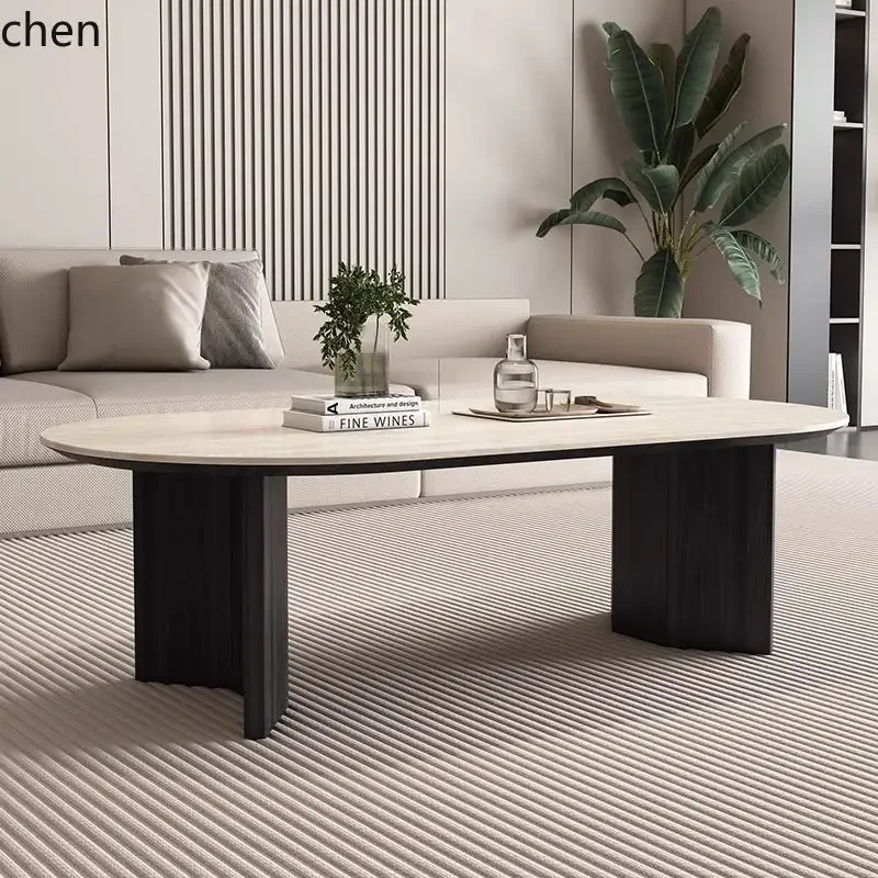DSA  Vintage Style  Coffee Table Modern Minimalist Living Room Home Small Apartment Travertine Stone Oval Coffee Table